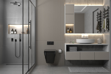 Комплект подвесной унитаз ABBER Rechteck AC1201MB черный матовый с инсталляцией AC0105 и кнопкой AC0120 хром